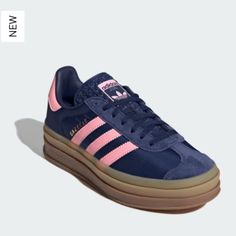 Spring Blue Adidas Sneakers, Adidas Platform Sneakers For Spring, Blue Sporty Platform Sneakers, Adidas Gazelle Bold, Gazelle Bold, Bold Shoes, Adidas Gazelle, Platform Shoes, Dark Blue