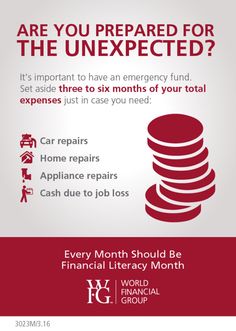 a poster with the words are you prepared for the unexpected? and it's important to have an emergency fund set aside to six months of your total