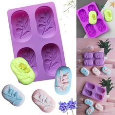 three different molds, one with flowers and the other with pineapples on them