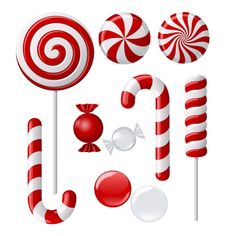 various candy canes and candies on a white background - food objects objects / objects illustrations