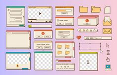 a bunch of different web elements on a pink and purple background