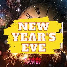 new year's eve flyer with fireworks and clock