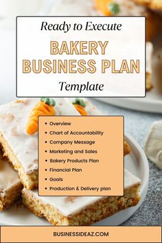 a business plan is displayed on a plate with the title ready to execute bakery business plan template