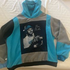 Custom Mac Miller Hoodie Bought From Maker *Greenworldco Only Worn Twice Selling Because I Have Not Worn In Awhile Im An Xs So It Is A Big Oversized Fit, Can Probably Fit Up To A L Or Small Xl Blue Patchwork Sweatshirt For Streetwear, Mac Miller Hoodie, Buy Hoodies, Mac Miller, Colorful Hoodies, Black Blue, Blue Black, Mac, Womens Tops