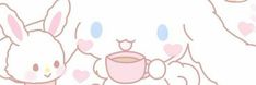 an animated bunny holding a coffee cup and looking at another bunny with hearts on it's chest