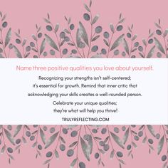 Have you ever tried naming three positive qualities about yourself? It can be tough, especially when that inner critic chimes in, trying to keep you humble. 🥺
But here’s the truth: recognizing your strengths isn’t self-centered; it’s essential for growth. Remind that inner critic that acknowledging your skills creates a well-rounded person.
You can’t beat yourself into success—it only drains you and leaves you feeling broken. Celebrate your unique qualities; they’re what will help you thrive! Positive Qualities, Inner Critic, Self Centered, Calorie Deficit, Calorie Intake, Lean Protein