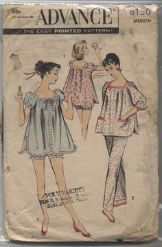 Loungewear Set Pattern, Vintage Pijama, 50s Pajamas Vintage, 1940s Pajamas, 60s Nightwear, 70s Pyjamas, Vintage Pajamas Aesthetic, 50s Nightgown, Nightgown Sewing Pattern