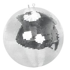 a silver disco ball ornament on a white background