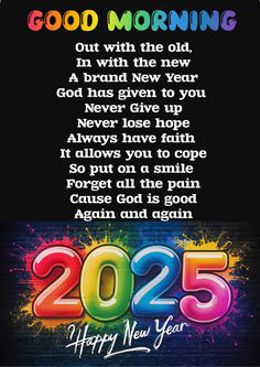 a happy new year card with the words,'good morning 205'and an image of