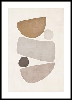 an abstract art print with circles and shapes in grey, brown, beige and white