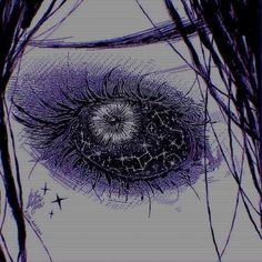 an artistic drawing of the iris's eye with stars in the sky behind it