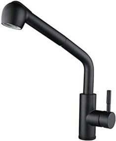 a black faucet with the light on it's arm and side view