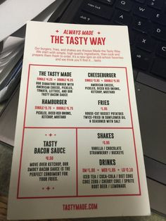 a menu for the tasty way on a table