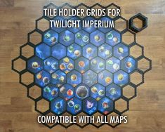 an image of a board game with text overlaying it that reads tile holder grids for twilight imperium compatible with all maps