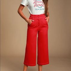 I Got These But Never Wore Them. Size Is S. Goucho Pants, Pleated Palazzo Pants, Red Wide Leg Pants, White Wide Leg Trousers, Wide Leg Culottes, Womens Palazzo Pants, Flowy Jumpsuit, Trousers Women Wide Leg, Polka Dot Jumpsuit