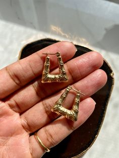 10k Yellow Gold Hollow Hoop Earrings Length .80” Rectangular Yellow Gold Hoop Earrings, Yellow Gold Rectangular Hoop Earrings, Gold Bamboo Earrings, Chevron Earrings, Chevron Bracelet, Gold Triangle, Chevron Necklace, Bamboo Earrings, Chevron Ring