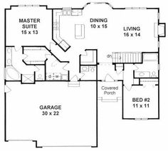 the floor plan for this house shows the garage and living room, as well as the bedroom