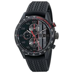 Tag Heuer Men's CAR2A83.FT6033 Carrera Automatic Chronograph Black Rubber Watch Black Racing Watch With Analog Display, Racing Style Black Watches With Analog Display, Black Racing Style Automatic Chronograph Watch, Tag Heuer Carrera Calibre, Ferrari Laferrari, Tag Heuer Carrera, Tag Heuer Watch, Amazing Watches, Rubber Watches