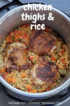 chicken thighs and rice in instant pot Easy Chicken Thigh Instant Pot Recipes, Chicken Thigh Rice Instant Pot, Chicken Thigh Bone In Instant Pot, Bone In Chicken Instant Pot Recipes, Instapot Chicken Thighs Bone In, Insta Pot Chicken Thigh Recipes, Chicken Thigh And Rice Instant Pot, Bone In Chicken Thigh Recipes Instant Pot, Instant Pot Chicken Thighs And Rice