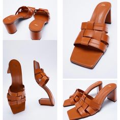 Heeled Leather Sandals. Woven Leather Strap Upper. Lined Block Heel. Squared Toe. Airfit. Technical Flexible Latex Foam Insole Designed To Offer Increased Comfort. Heel Height: 3.1 Inches (8 Cm) Upper 100% Cow Leather Insole 70% Goat Leather 30% Polyurethane Color: Brown Size: 8 Out Of Stock, Sold Out New Condition With Tags, Never Worn Chic Brown Sandals For Office, Chic Brown Office Sandals, Brown Summer Mules For The Office, Brown Open Toe Office Sandals, Brown Summer Mules For Office, Brown Office Sandals For Summer, Brown Summer Office Sandals, Summer Office Brown Mules, Zara Leather Sandals With Square Toe