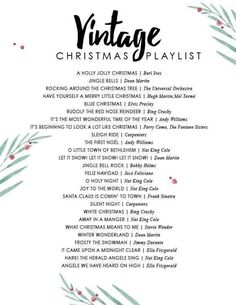 the vintage christmas playlist is shown in black and white