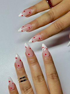 Nail Designs Valentines, Almond Nails Designs, Heart Designs, Nails Red, Valentine's Day Nails, Valentines Nails