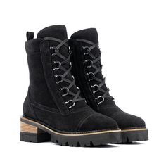 These luxury lace-up boots boast a timeless silhouette with a bold design. Crafted from high-quality suede, they feature d-rings for a secure closure, a lug sole for added traction and a softly square toe. Target Clothes, Shoes Boots Ankle, Closed Toe Shoes, Target Finds, Timberlands Women, Sewing Party, Bold Design, Waterproof Boots, Lug Sole