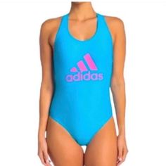 Adidas Cross Back One Piece Swimsuit Size Medium New With Tags $88 Smoke And Pet Free Home Adidas Swimwear, Adidas High, Sport Bikinis, Yellow Swimsuits, Red Swimsuit, Adidas Sport, Pink Adidas, Swim Suit Bottoms, Blue Adidas