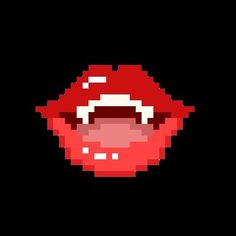 an image of a woman's mouth with red lipstick and teeth in pixel art style