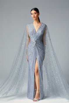 Gathered waistline pleated gown - HerTrove Blue Gowns, Weave Dress, Blue Tulle Dress, Dinner Gowns, Fitted Gowns, Pleated Gown, Couture Gown, Off Shoulder Gown, Tarik Ediz