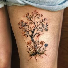 Dynamic Wildflower Tattoo Flash Disney Tree Of Life Tattoo, Female Tree Of Life Tattoo, Wildflowers And Butterflies Tattoo, Wild Flower And Bird Tattoo, Dragonfly Wildflower Tattoo, Woodland Flower Tattoo, Wildflower Tattoo Design, Wildflowers And Birds Tattoo, Maple Tree Tattoos