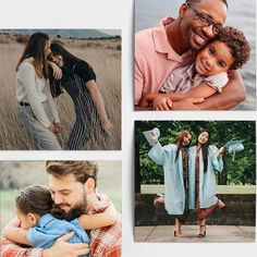 four photos of people and their families in the same family's photo collage