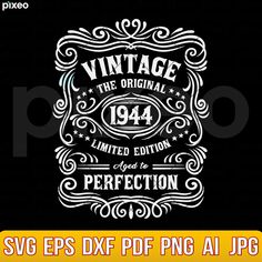 an old fashioned label with the words vintage in white and black on a black background