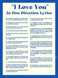 a blue and white poster with the words i love you in one direction