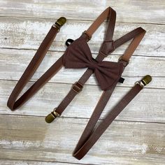 "Adults/Teens Elastic Suspender, Bow-tie All dimensions are approximate only Suspender Dimensions: Wide : 0.5\" (1.27cm) Adjustable from 25\" 63.5cm - 38\" (96.52cm) Bow Tie Dimensions: Length: 12cm (4.7 inches) Height (Widest Point): 6cm (2.36 inches) Height (Narrowest Point): 2.3cm (0.90 inches) Length of Bow Tie Strap at full length: 48cm (18.89 inches)" Brown Suspenders, Face Shield Masks, Suspenders Wedding, Wear Red Lipstick, Leather Suspenders, June Wedding, Wedding Photoshoot, Suspenders, Matching Sets