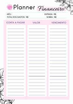 a pink planner with flowers on it and the words, plano financia