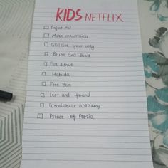 a note with the words kids's netflix written on it