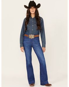 99% cotton / 1% elastane Zip-fly with button closure Western Dark Blue Jeans, Womens Retro Wrangler Jeans, Kimes Ranch Jeans High Rise, Cheap High Rise Jeans With Button Closure, Leather Pants Women Cowboy Boots, Cheap Classic Jeans With Button Closure, Wrangler Texas Jeans, Wide Flare Jeans, Kimes Ranch Jeans