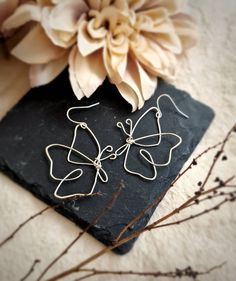 Delicate Abstract Silver Butterfly Earrings, Handmade, Lightweight - Etsy A Line Drawing, Abstract Butterfly, Silver Butterfly Earrings, Handmade Butterfly, Earring Tutorial, Silver Butterfly, Butterfly Shape, Butterfly Earrings, Wire Earrings