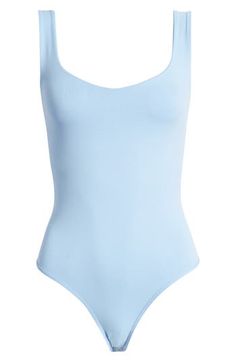 Love to layer in this shapely tank bodysuit designed with a perfectly scooped neckline. Scoop neck Sleeveless 92% nylon, 8% elastane Machine wash, dry flat Made in the USA Fitted Nylon Bodysuit With Scoop Neck, Summer Bodysuit With Tank Straps And Smoothing, Summer Second-skin Camisole Bodysuit, Summer Fitted Smoothing Camisole, Summer Tank Top With Wide Straps And High Stretch, Blue Seamless Bodysuit With Scoop Neck, Sleeveless Seamless Summer Leotard, Summer Smoothing Bodysuit With Tank Straps, Blue Scoop Neck Seamless Bodysuit