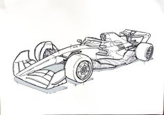 a drawing of a race car on white paper