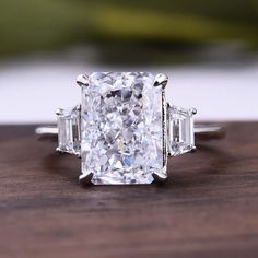 Simple Unique Engagement Rings, Three Stone Ring Settings, Radiant Cut Rings, Radiant Cut Engagement Rings, Sapphire Wedding Rings, Emerald Cut Rings, Simple Engagement Rings, Three Stone Ring, Promise Rings For Her