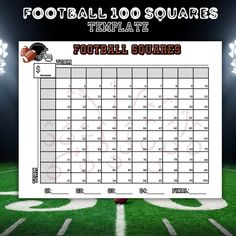 a football scoreboard with the words football 100 squares on it in front of a stadium