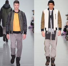 Christopher Raeburn 2014-2015 Fall Autumn Winter Mens Runway Looks Fashion - London Collections - Oversized Outerwear Coat Hoodie Parka Arctic Military Furry Down Puffer Bomber Jacket Duffel Bag Waffle Quilted Tuxedo Stripe Cargo Pockets Polar Bear