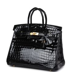 This Birkin is in Black shiny Niloticus crocodile leather with gold hardware and has tonal stitching, front strap, two straps with center toggle closure, clochette with lock and two keys and double rolled handles.The interior is lined with Black chevre and has one zip pocket with an Hermes engraved zipper pull and an open pocket on the opposite side.Collection: BOrigin: FranceCondition: New and never worn (plastic on hardware)Accompanied by: Hermes box, Hermes dustbag, clochette, lock, two keys, clochette dustbag, care booklet and CITESMeasurements: 10" width x 7.5" height x 4.75" depth; 2.75" handle drop Birkin 25 Black, Monogram Neverfull, Backpack Tote Bag, Crocodile Leather, Vintage Louis Vuitton