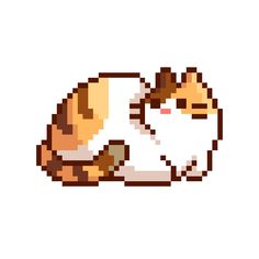 a pixel art image of a cat laying down