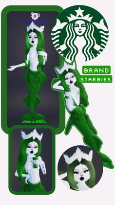 the starbucks logo has been changed to look like a woman with green hair and white makeup