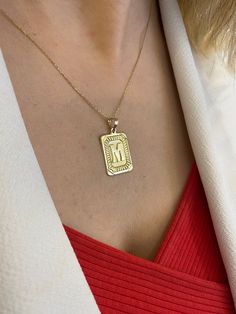 "ABOUT PRODUCT This 14K Gold Initial Block Charm necklace is beautifully designed and hand crafted with our associates to make this a special gift for your loved ones. Knowing the value of our customers, We prepare each piece with extra care and attention.  ITEM DETAILS Material: 14K Gold Approx:  1.80 gram Available colors: Gold, Rose Gold, White Gold Available Sizes: 14\" to 20\" ✪ 14k Solid Gold ( Certification will be included with your order ) ✪Available 14K White, Yellow, Rose Gold (also i Rectangular Yellow Gold Initials Necklace, Engraved Initial Square Pendant Necklace For Anniversary, Personalized Yellow Gold Square Pendant Jewelry, Anniversary Necklace With Initials On Rectangular Pendant, 14k Gold Rectangular Pendant Jewelry For Personalized Gift, Personalized Initials Rectangular Pendant Necklace, Tarnish-resistant Rectangular Pendant Necklace For Anniversary, Sterling Silver Necklace With Initials On Rectangular Pendant, Initial Pendant Necklaces For Jewelry Making