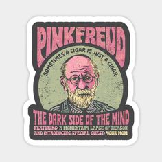 a sticker with the words pinkfrued on it and an image of a man