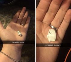 two pictures of someone's hand with an animal ring on it, and the other showing